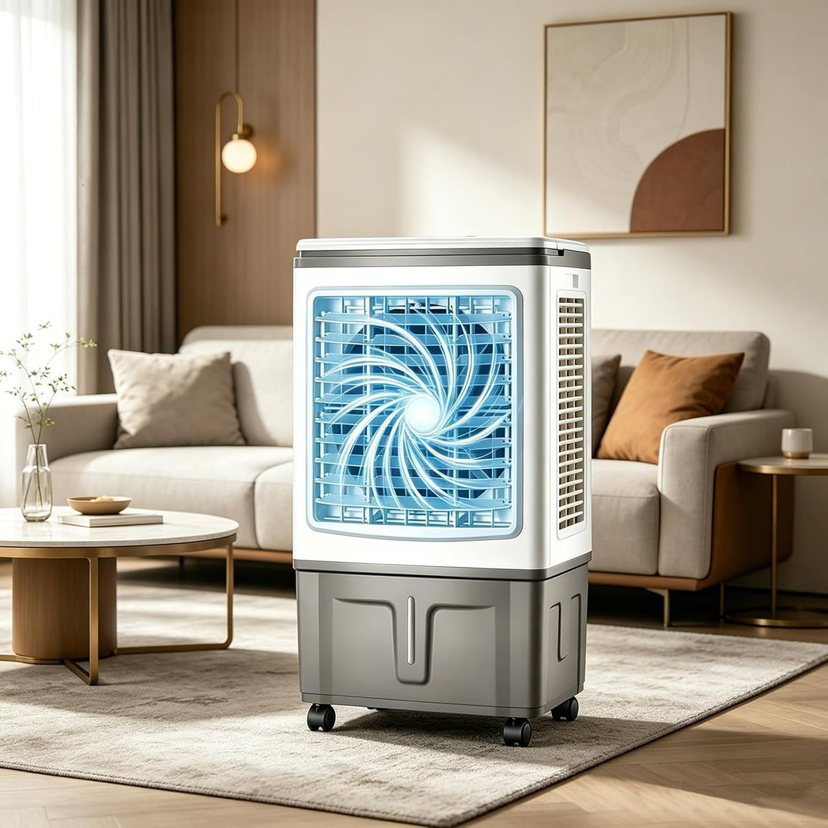 climatiseur, 30L, pour le bureau, Meedlopia, Climatiseur Mobile Refroidisseur d'air Portable 30L, Ventilateur Silencieux Économe avec Roulettes