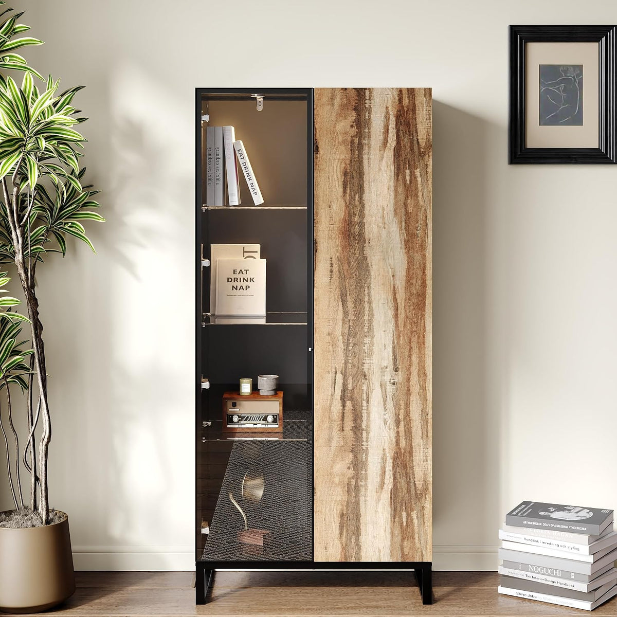 armoire, 80 cm, avec éclairage LED, verre, Caldion