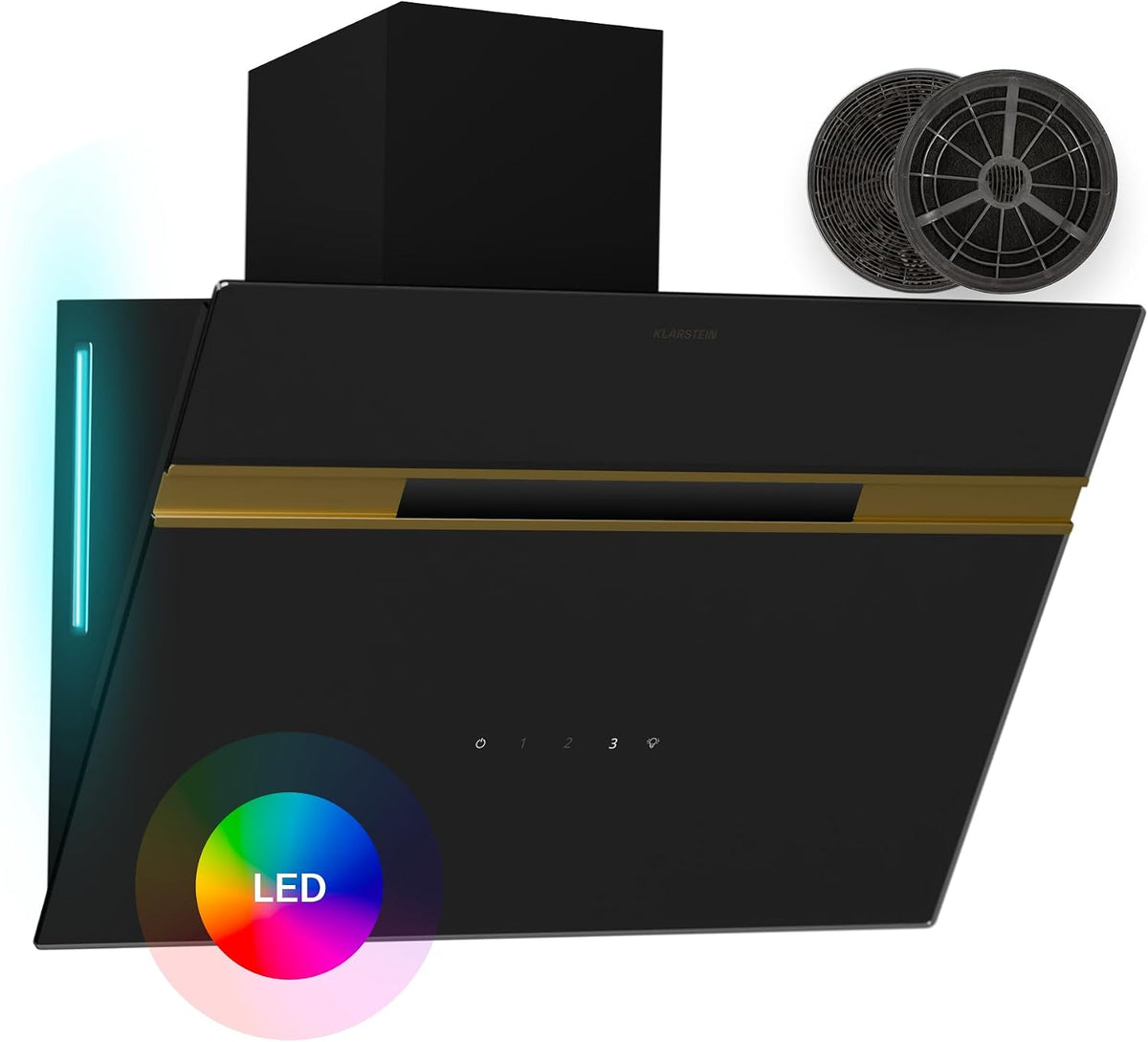 Klarstein Hottes aspirantes, 60 cm, 52 dB, avec éclairage LED, noir, Klarstein Alina hotte aspirante - 60 cm hotte murale, 600 m3/h