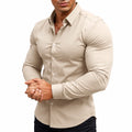 Chemise homme M beige en tissu extensible style ajusté à manches longues