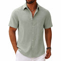 Chemise homme M en tissu effet lin vert sauge à manches courtes décontractée