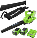 aspirateur GD40BVK2X, 40V, 45L, sans balais, sans fil, Greenworks, 280 km/h, 63 m3/min, Sac pour Mulching de 45L, Deux Batteries 2Ah et Chargeur