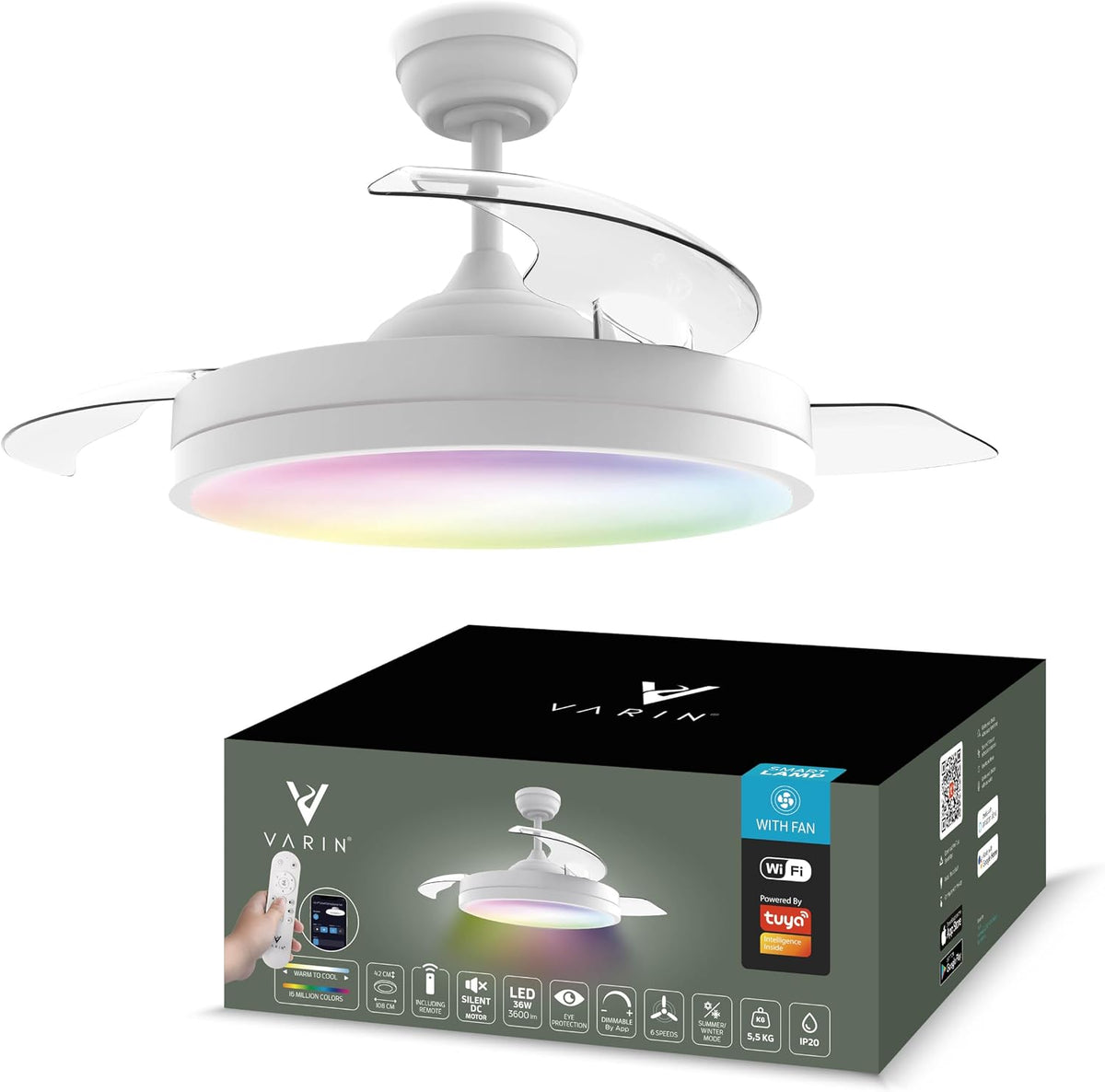 Ventilateurs de plafond avec lampe intégrée, 50 cm, Varin, Ø 50 cm/108 cm