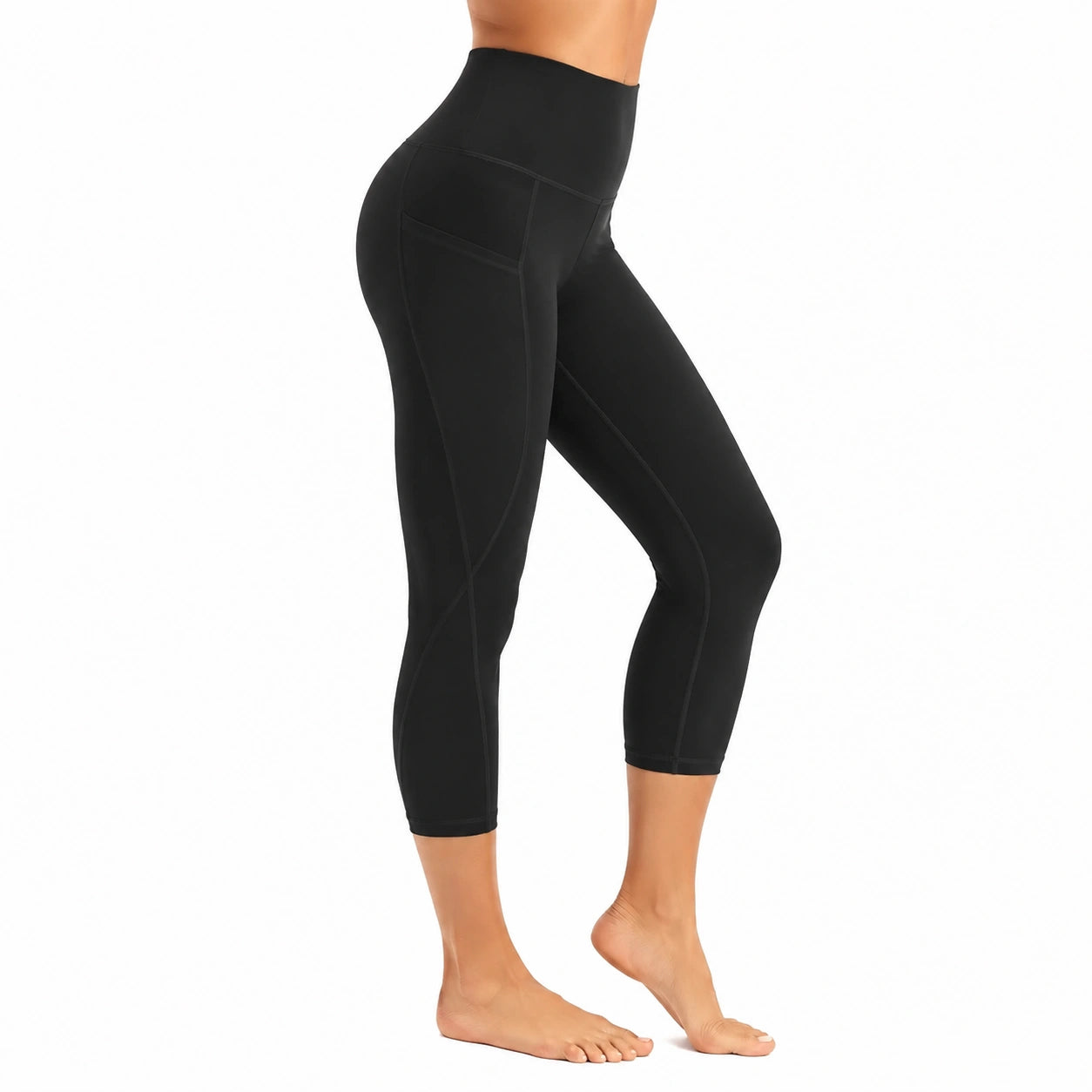 Legging de sport S noir taille haute extensible avec poche latérale