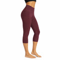 Legging capri femme M taille haute tissu extensible bordeaux avec poches sport