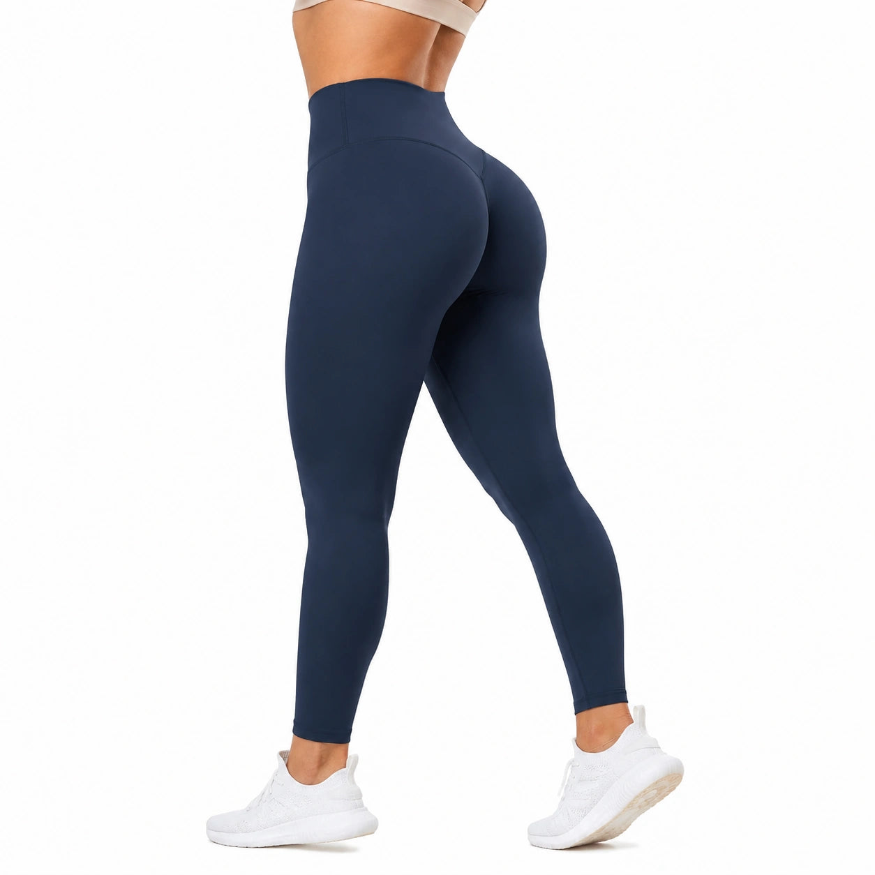 Legging de sport femme taille M bleu marine en tissu extensible taille haute