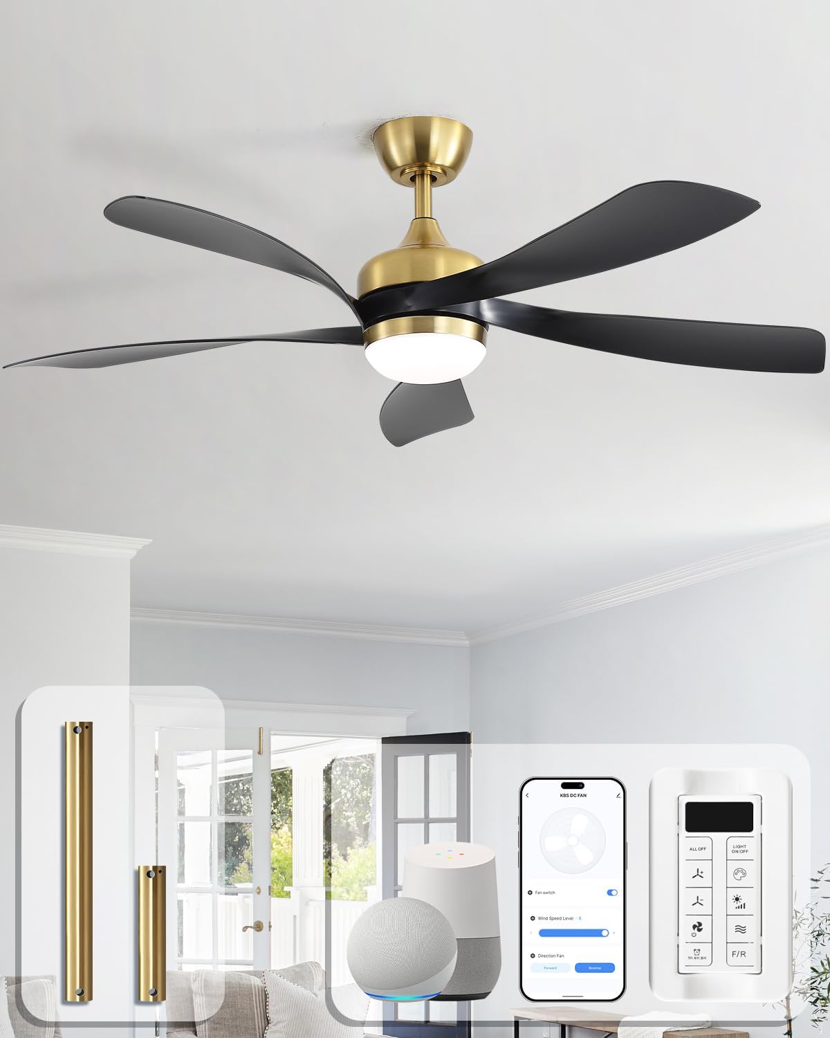 Ventilateurs de plafond avec lampe intégrée, 132cm, commande intelligente, Sofucor