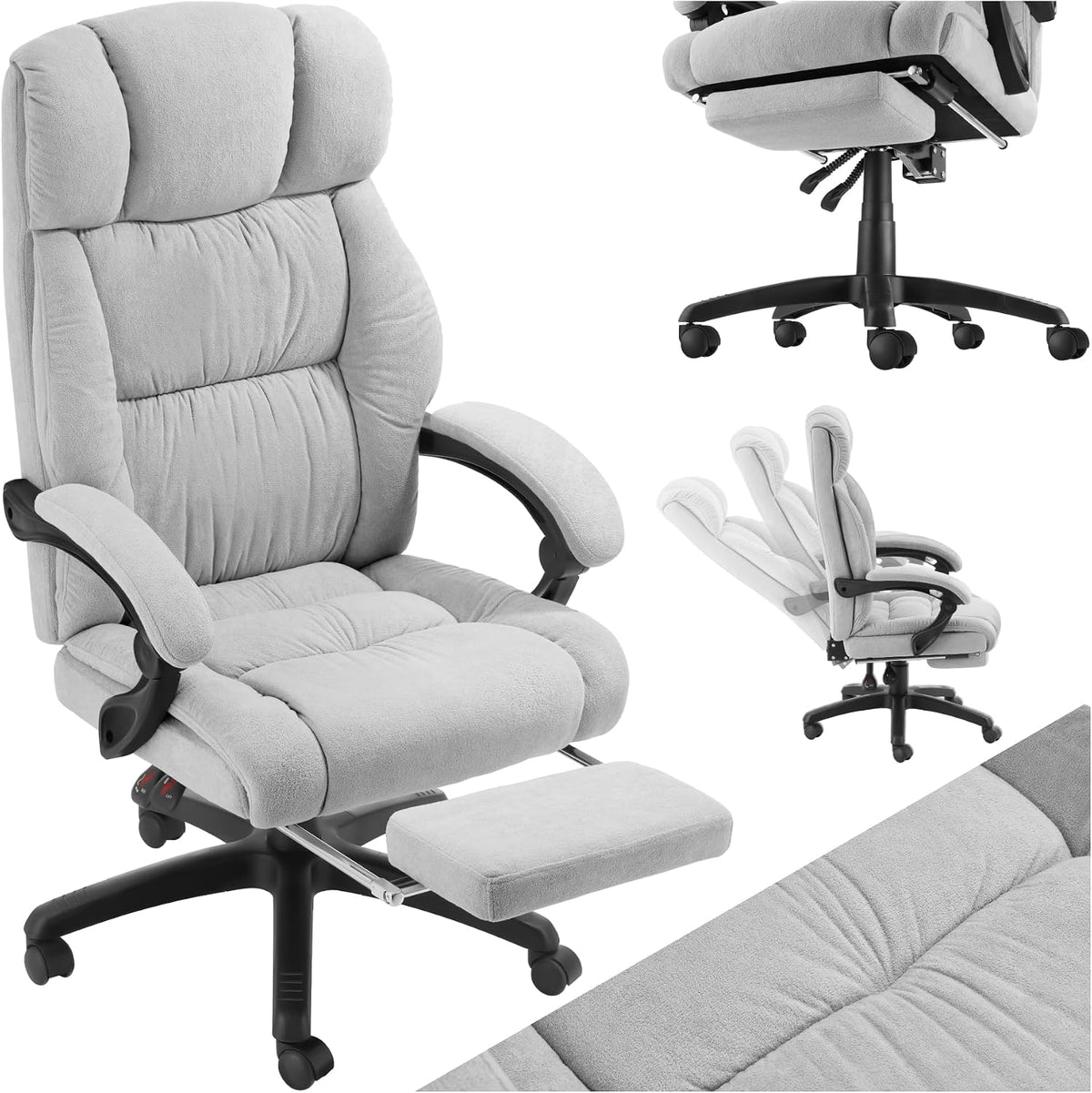 fauteuil de bureau, gris, pour le bureau, tectake, tectake Chaise de Bureau Ergonomique avec Repose-Pieds