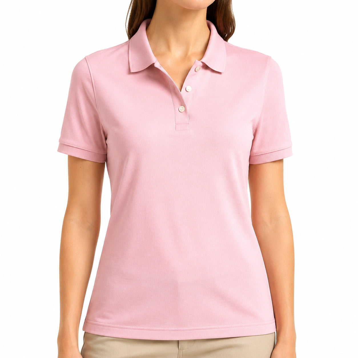Polo femme S rose en maille à manches courtes coupe ajustée