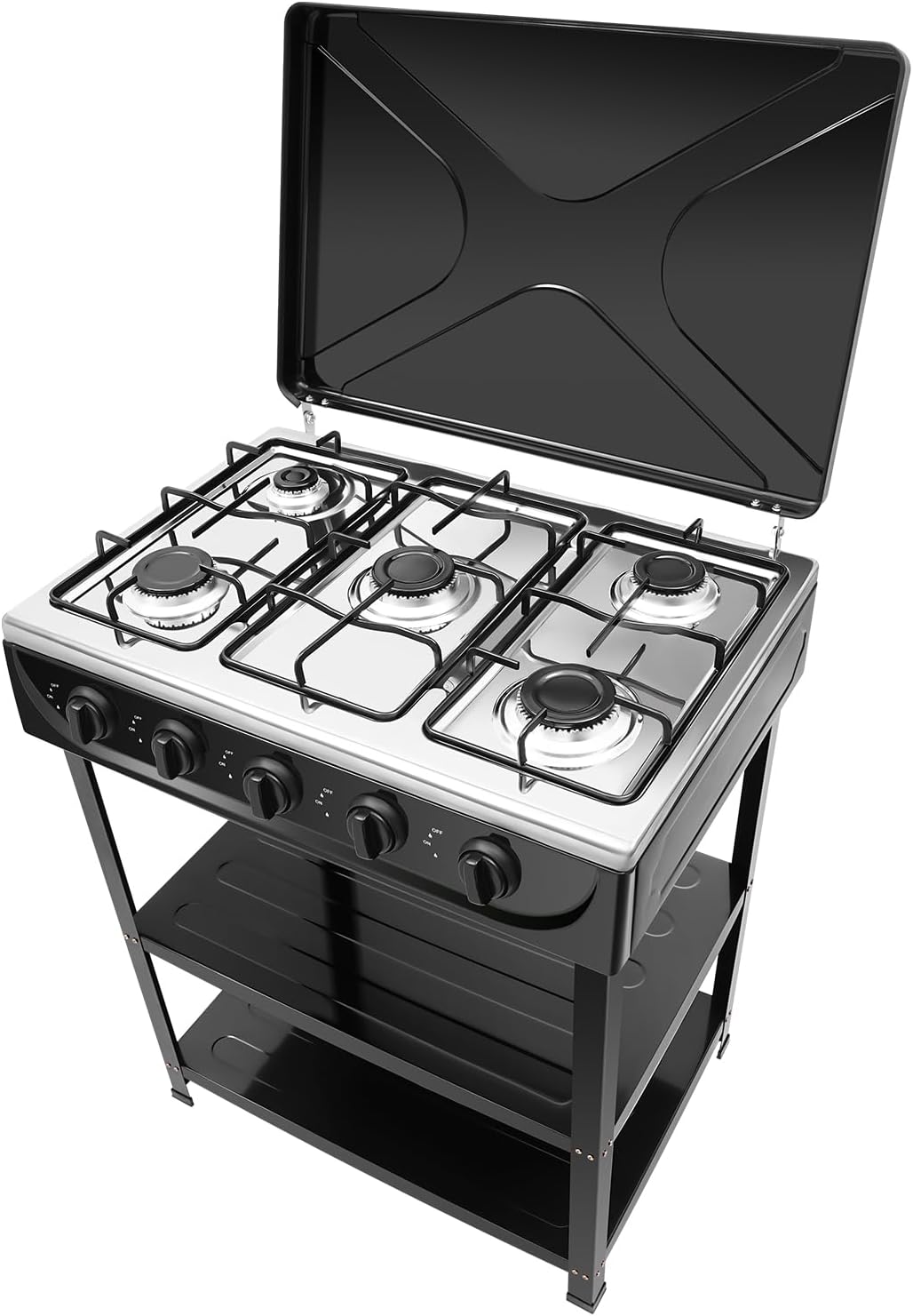 table, 2500 W, acier inoxydable, HauTour, 5 ampoules, avec brûleurs Wok