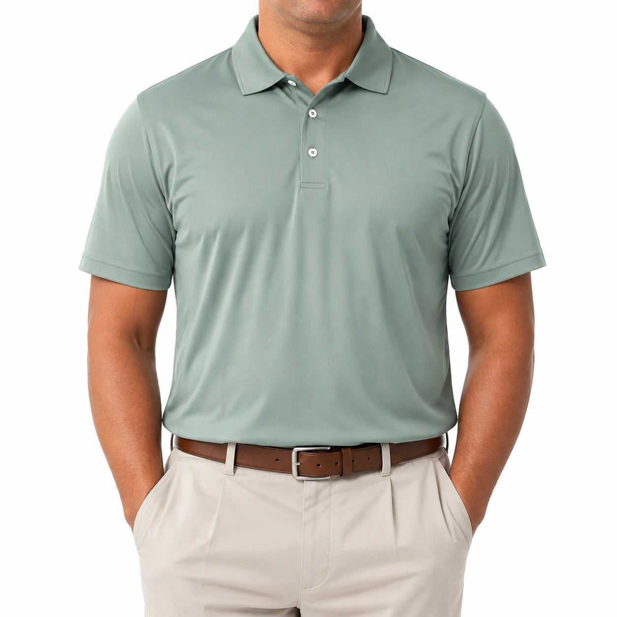 Polo homme taille M en tissu vert sauge à manches courtes style classique