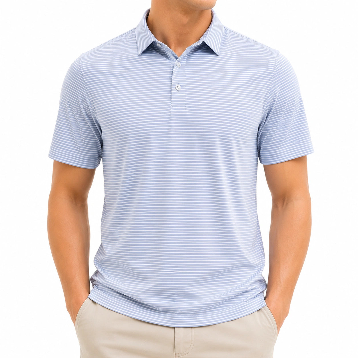 Polo homme taille M bleu clair rayé à manches courtes style décontracté