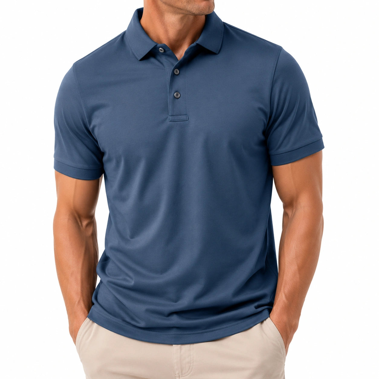 Polo homme taille M en tissu synthétique bleu marine à manches courtes style décontracté