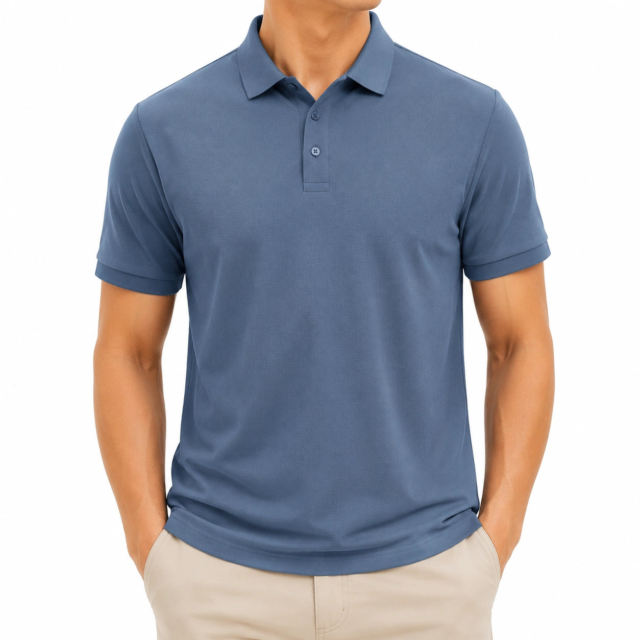 Polo homme taille M en maille bleu acier à manches courtes style classique