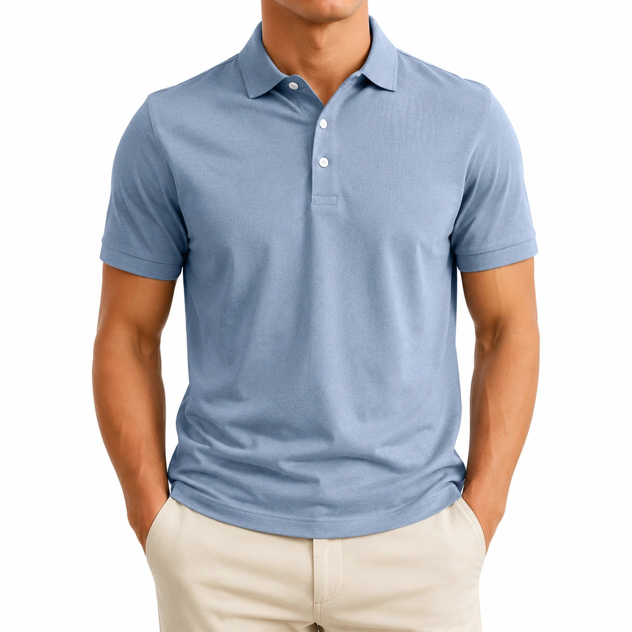 Polo homme taille L bleu clair en maille manches courtes style décontracté