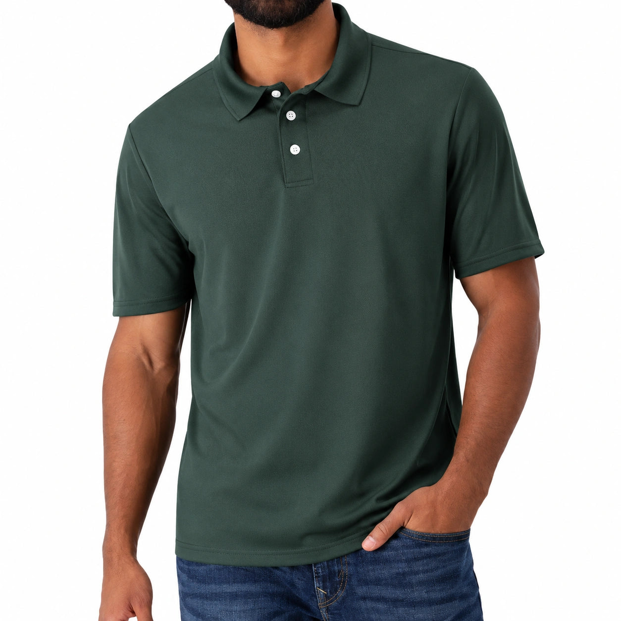 Polo homme taille L en matière synthétique vert foncé à manches courtes style classique