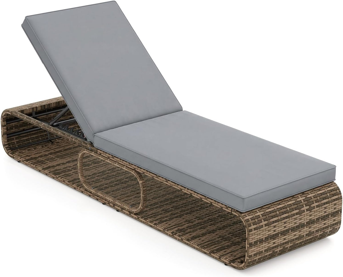 COSTWAY chaise, 185 × 65 × 86cm, 180kg, gris, pour le jardin, pour la terrasse, COSTWAY Chaise Longue Jardin Exterieur en Rotin PE avec Coussin