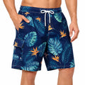 Short de bain homme taille M en polyester bleu à motif tropical avec cordon de serrage