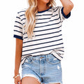 T-shirt femme taille S à rayures blanc bleu marine manches courtes style marin