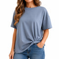 T-shirt femme M en polyester bleu gris coupe ample à nœud