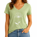 T-shirt femme taille M en tissu vert col V imprimé floral manches courtes