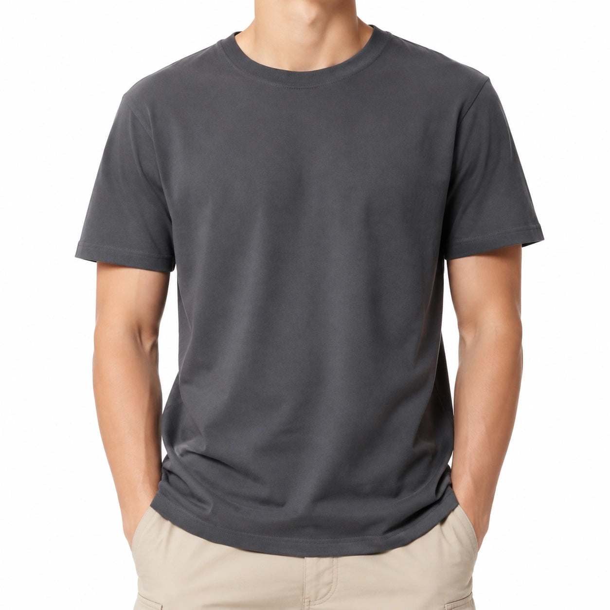 T-shirt homme M en jersey de coton gris anthracite à manches courtes col rond