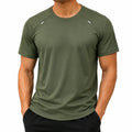 T-shirt de sport homme taille M en polyester vert olive à manches courtes respirant