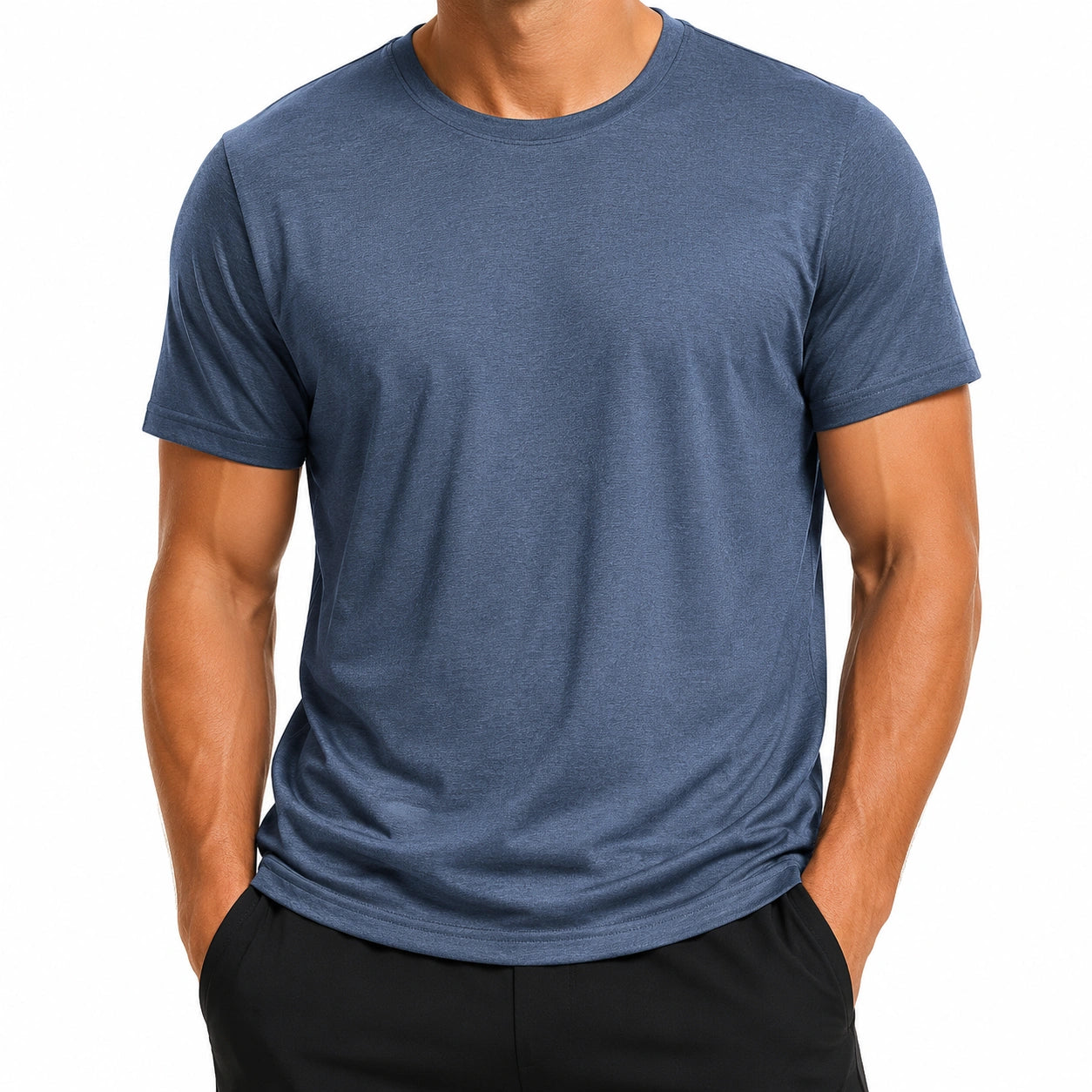 T-shirt homme taille L bleu ardoise en tissu à manches courtes coupe droite