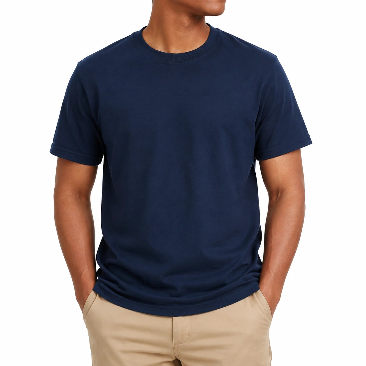 T-shirt homme taille L bleu marine à manches courtes col rond coupe classique