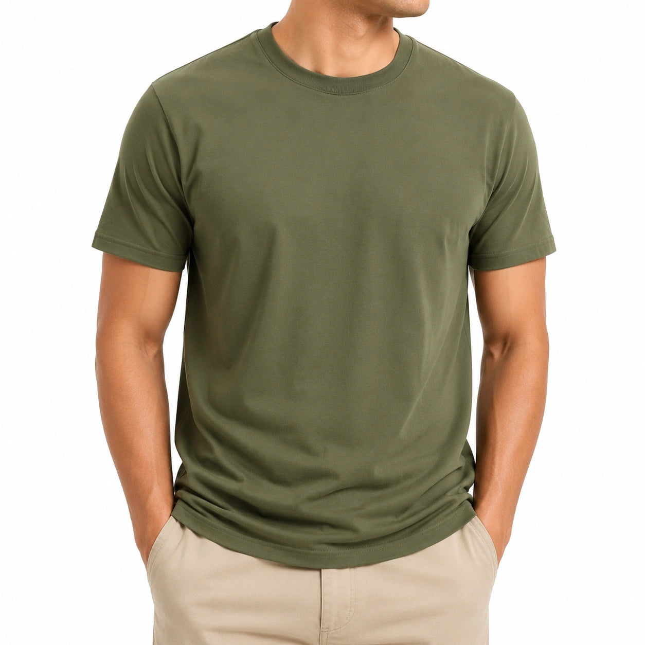 T-shirt homme L vert kaki à manches courtes coupe décontractée