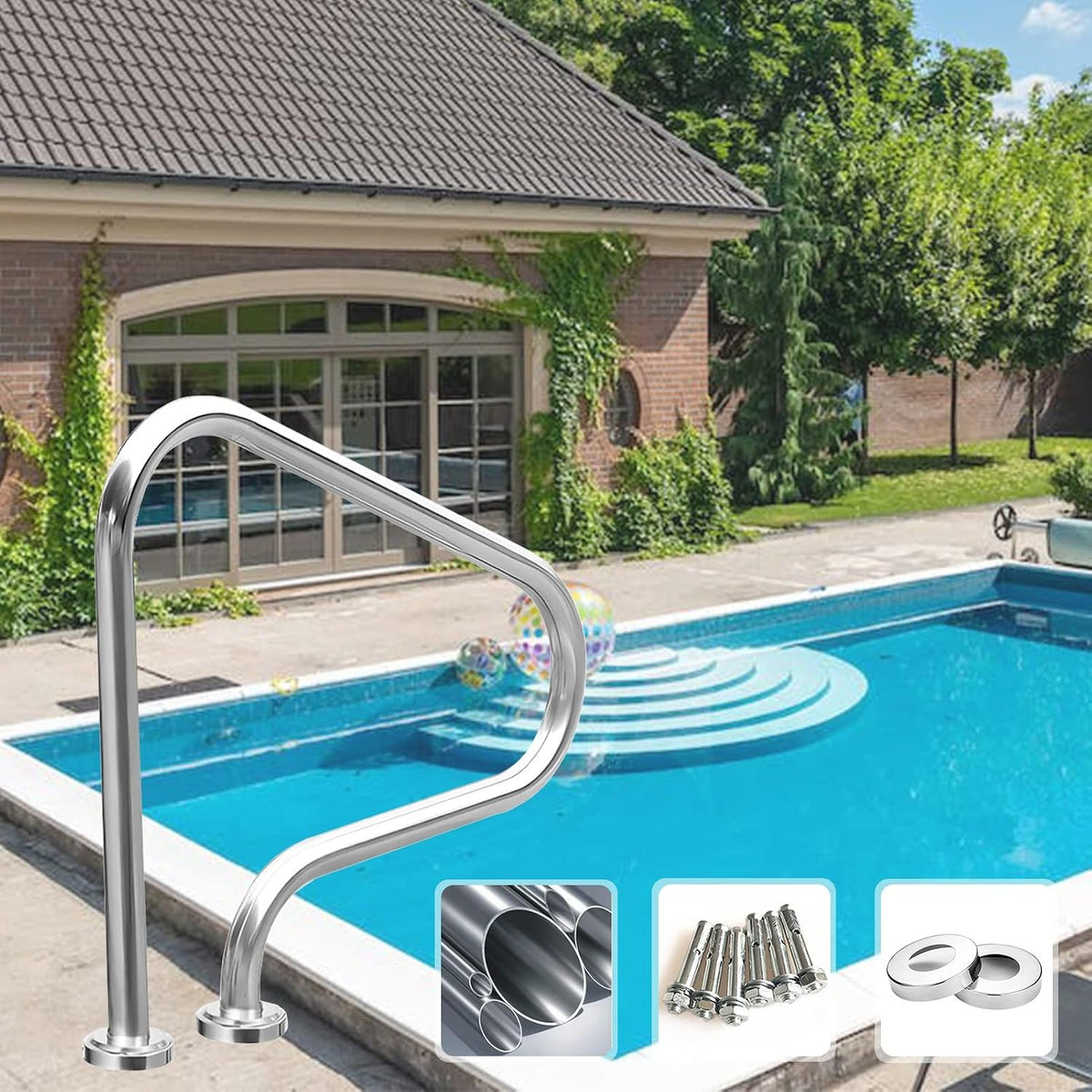 piscine, acier inoxydable, pour le jardin, MJMLUCK, Main Courante de Piscine à 3 courbures, 5 x 31, 5 po (1 pièce)