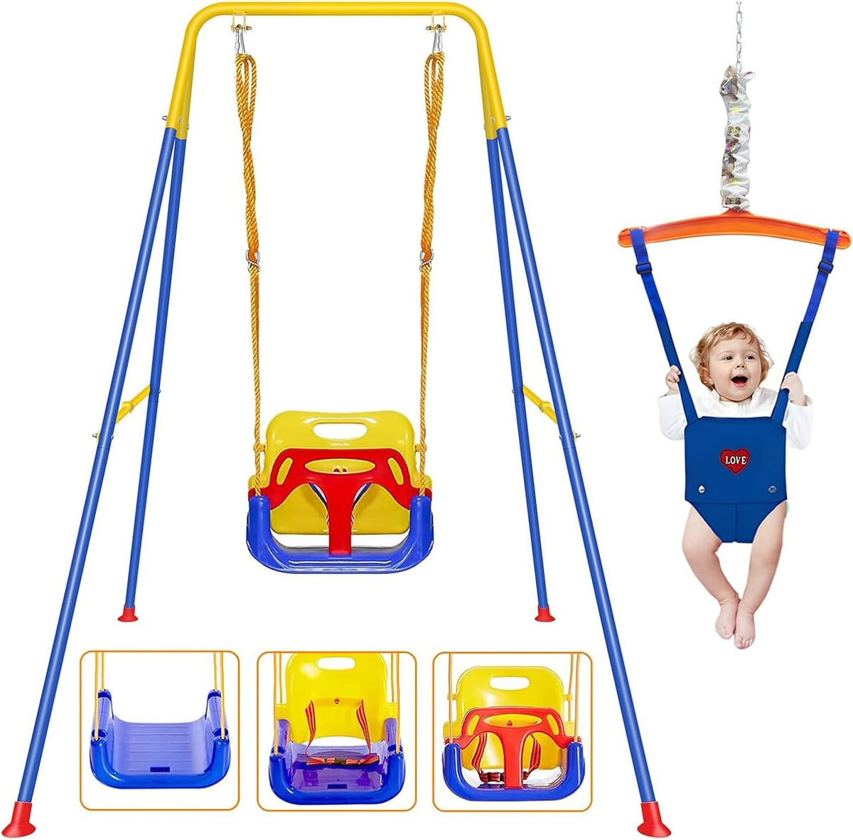 Balançoires, pliable, métal, FCOUMY, 4 en 1 Balancoire Bebe avec Sièges sauteurs Suspendus