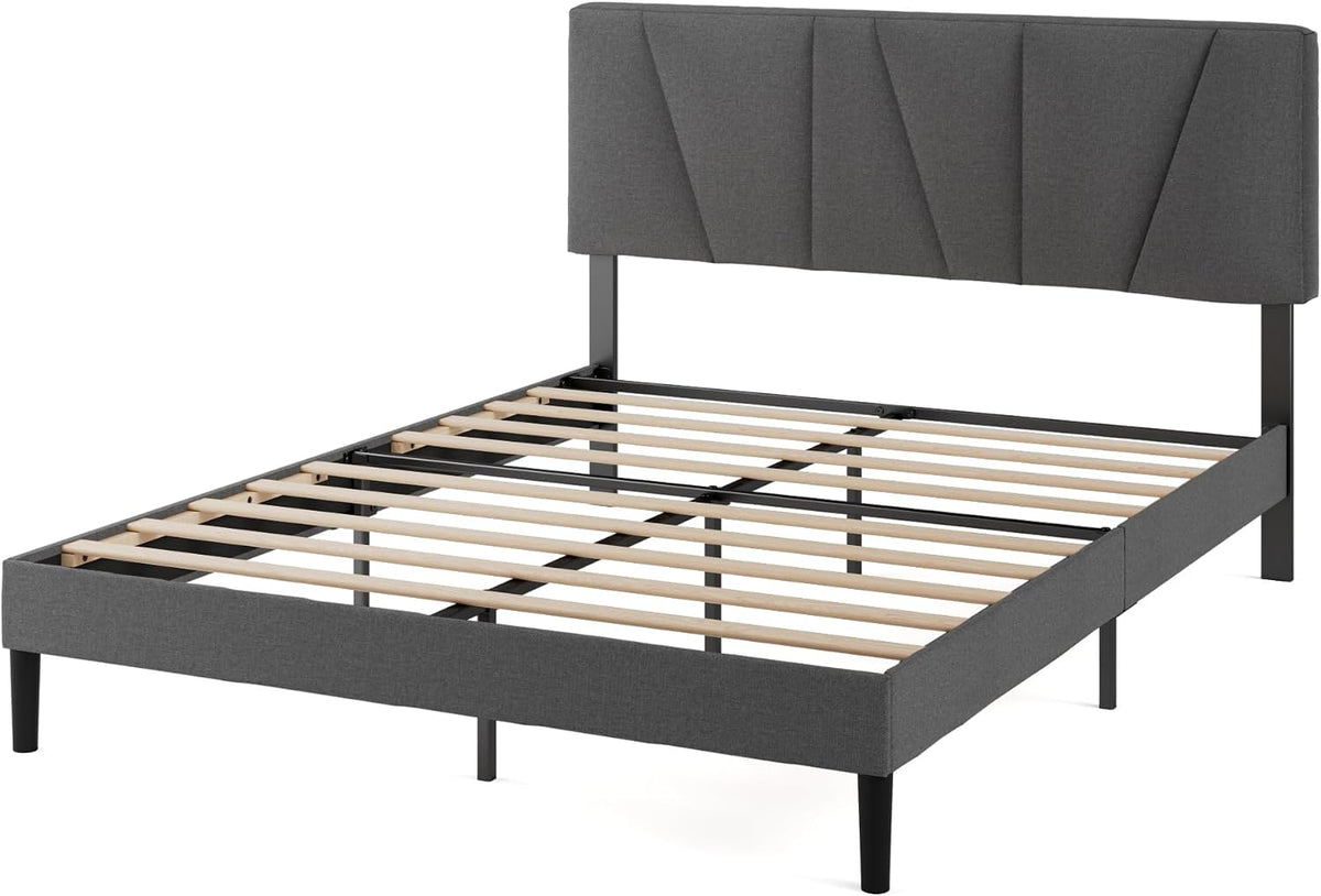 lit, 140 × 190 cm, bois, gris, Zinus