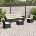 table de jardin, 65,5 × 62 × 69 cm, 7 pièces, bois, noir, pour le jardin, pour la terrasse, Ordellia