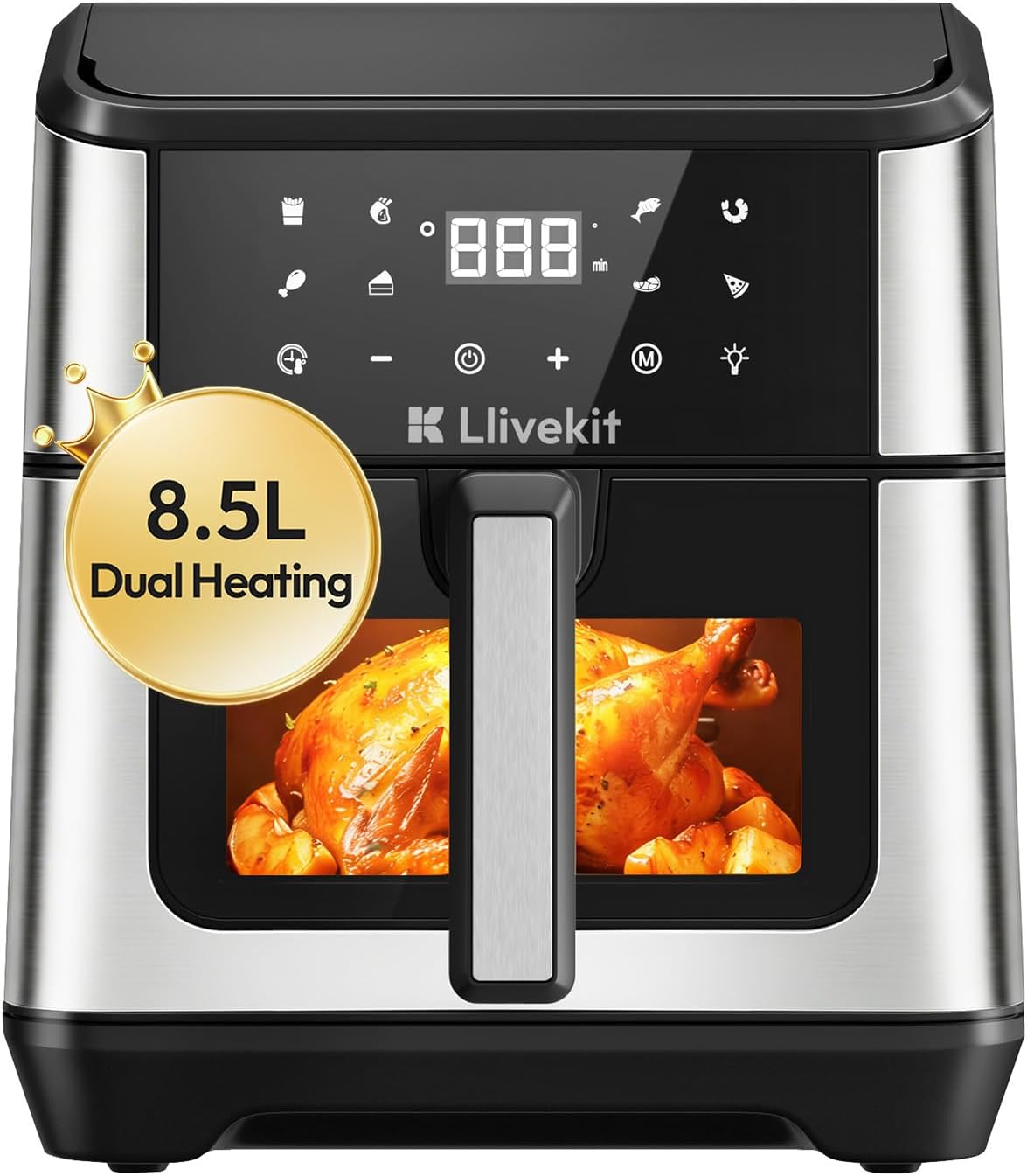 friteuse sans huile, 25cm, 8,5L, LLIVEKIT, LLIVEKIT 8, 5L Air Fryer XXL avec Double Chauffage(Haut et Bas)