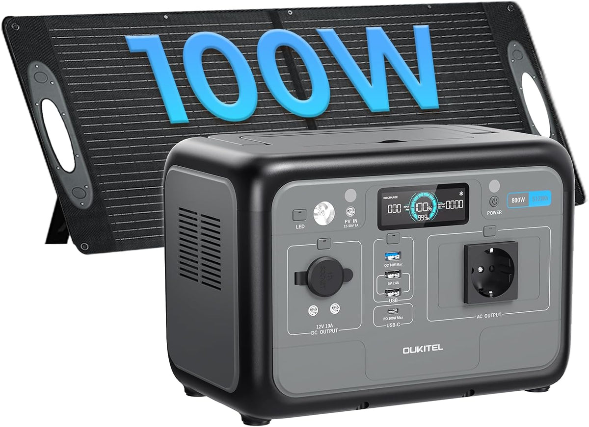 table P800, 512Wh, 800W, 100W, sans fil, OKITECH, OKITEL P800 Station Électrique Portable 512Wh, Batterie Lifepo4 Générateur Solaire, Léger 6kg