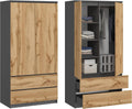 armoire, 180 × 90 × 50,5 cm, avec tiroirs, double compartiment, KUBUTKU, 2 tiroirs, 4 étagères et portemanteau - Multi-usage - 180 x 90 x 50