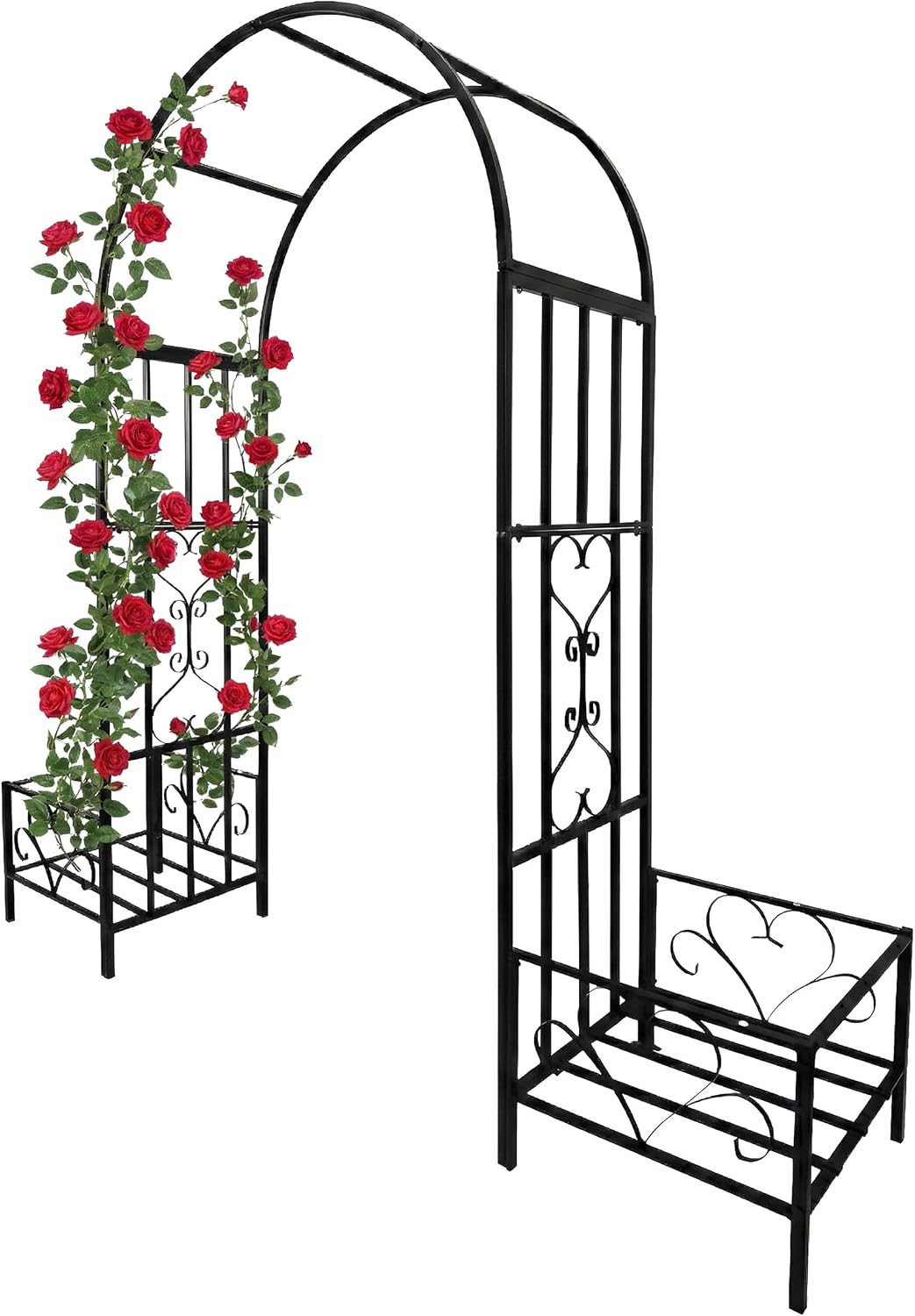 Tonnelles, 206 × 216 × 50 cm, métal, noir, pour le jardin, Relaxdays, avec bacs à Plantes