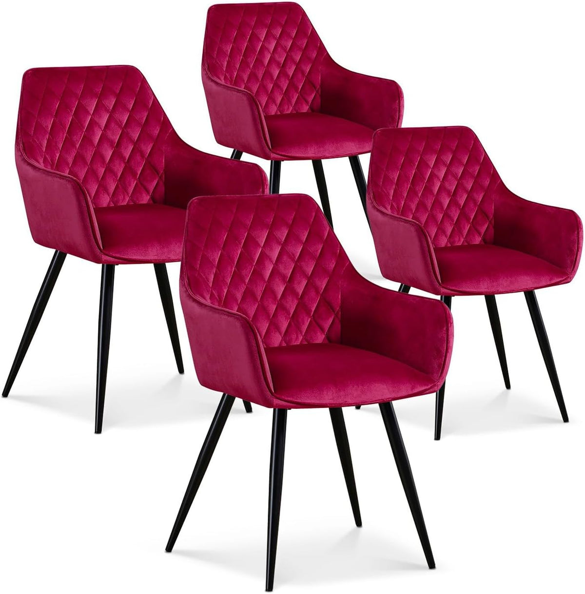 chaise, 51 cm, noir, INTENSE DECO, Lot de 4 s Victoria en Velours Rouge Pieds