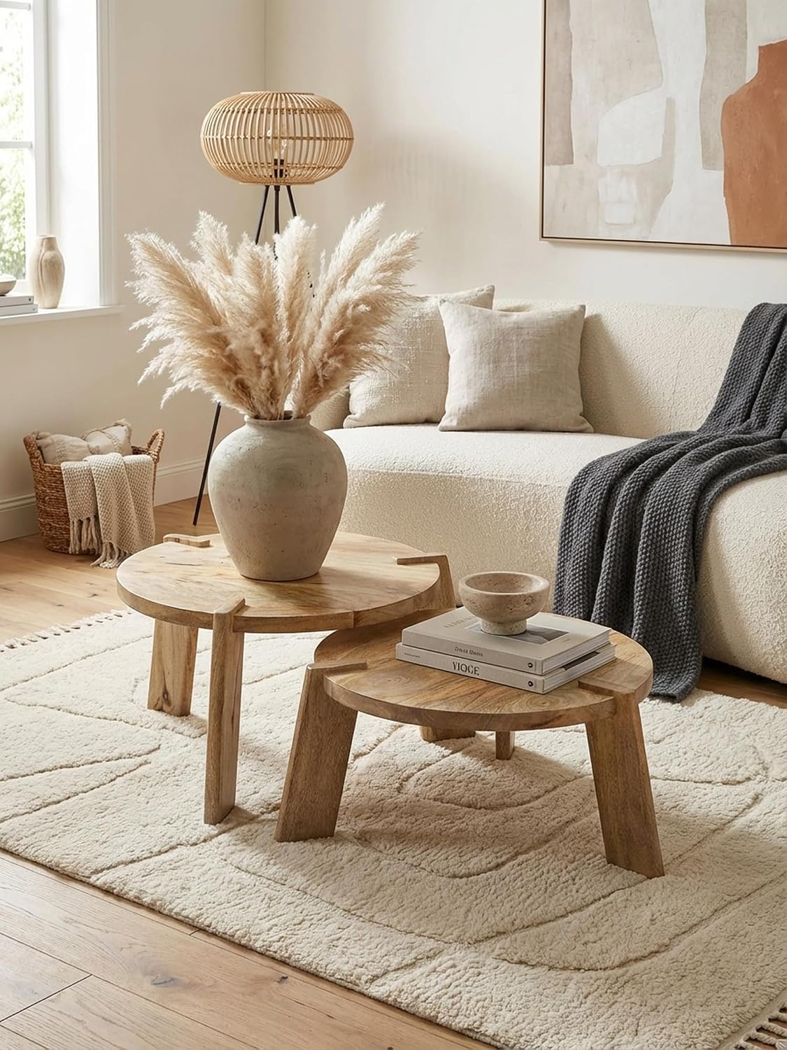 table, 53 × 32 × 53 cm, 2 pièces, bois massif, KADIMA DESIGN