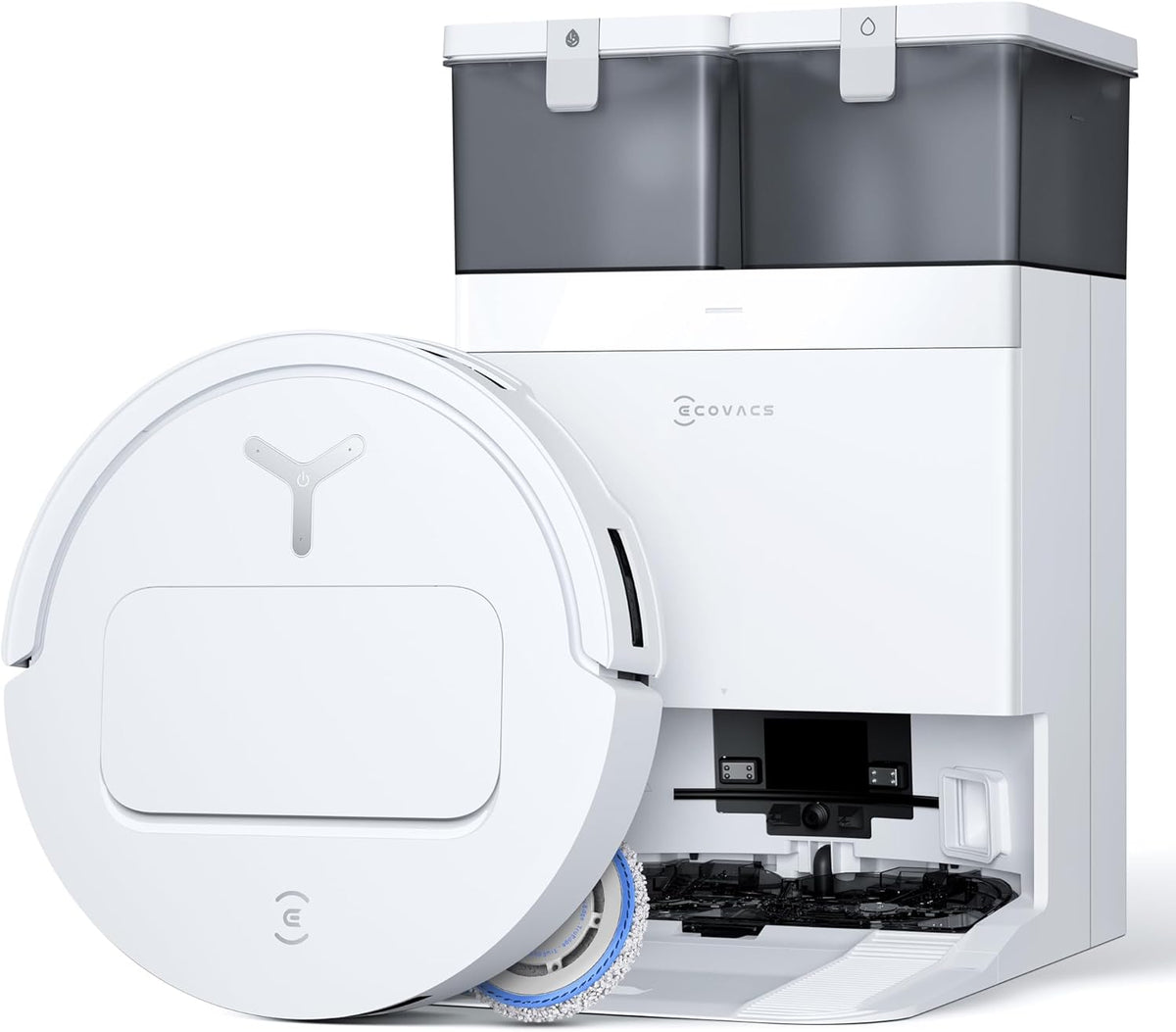 aspirateur T50, 81 mm, 75°C, blanc, ECOVACS, 21000Pa amélioré par T30 Pro Omni, Lavage à l'eau Chaude 75°C