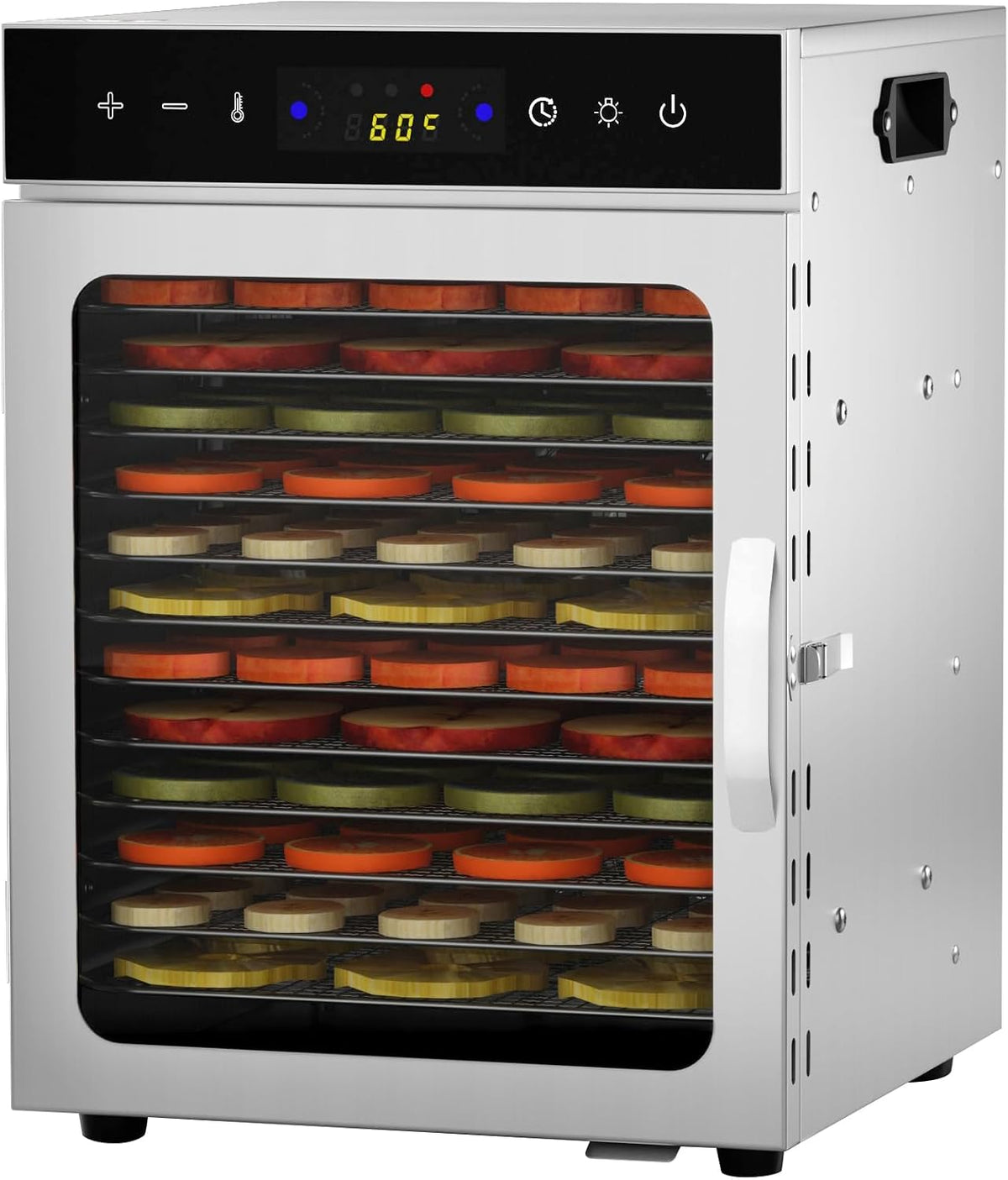 Déshydrateurs, 28 × 20cm, 800W, 90 °C, acier inoxydable, BARMAKET, 12 Plateaux en Acier Inox, Régulateur de Température de 30 à 90 °C, Minuterie 24 H