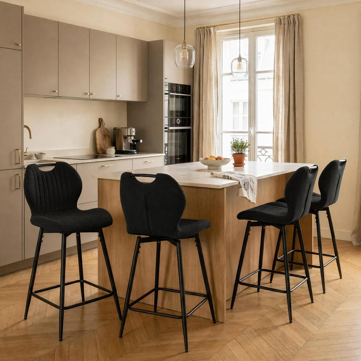 Tabourets, 65 cm, noir, WAFTING, WAFTING Tabouret de Bar Pivotant 360° Assise 65 cm, Lot de 4