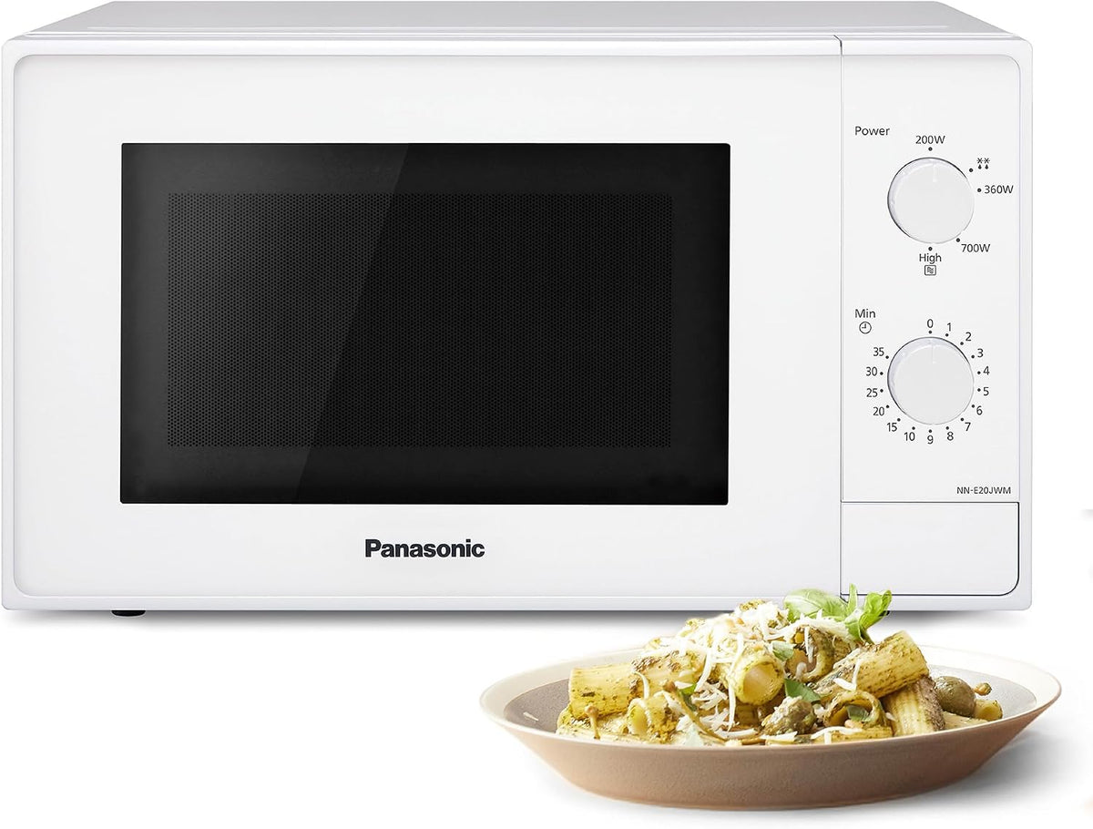 four NN-E20JWMEBG, 25.5 cm, 20L, 800W, verre, blanc, Panasonic, 5 Niveaux de Puissance