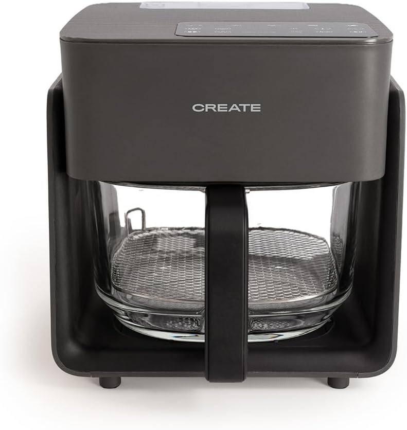 friteuse sans huile, 4,2 L, 1300W, verre, noir, CREATE, 2 L avec vaporisateur d'eau noir/Capacité 5-6 portions, 6 programmes