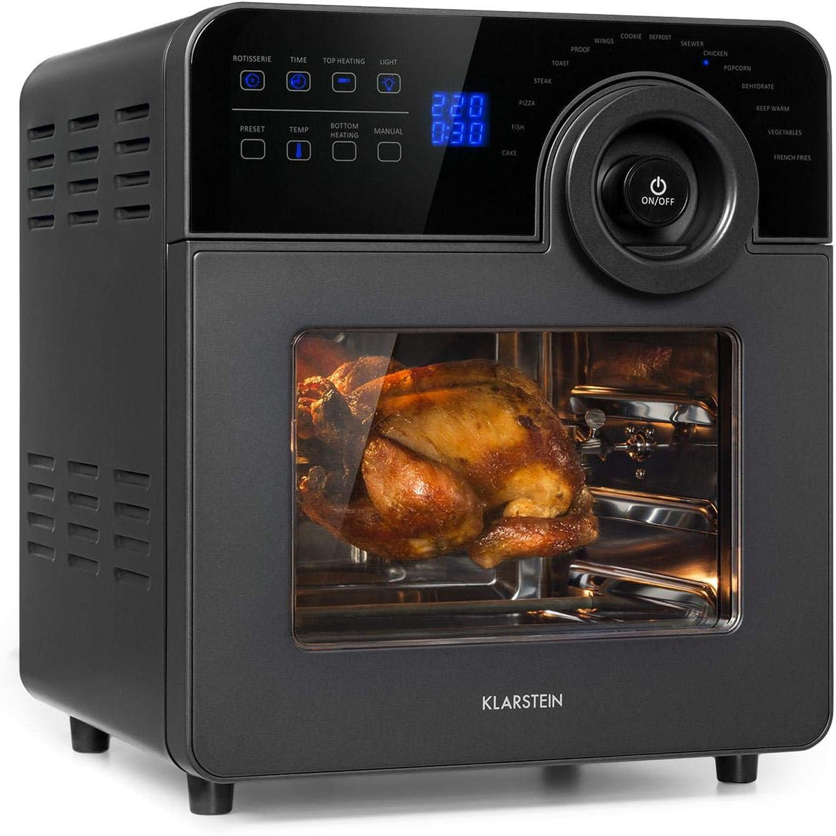 KLARSTEIN friteuse sans huile, 1700 W, 14L, 220 °C, acier inoxydable, noir, volume de 14L, 16 programmes, durée: environ 10h, thermostat: 50-220 °C