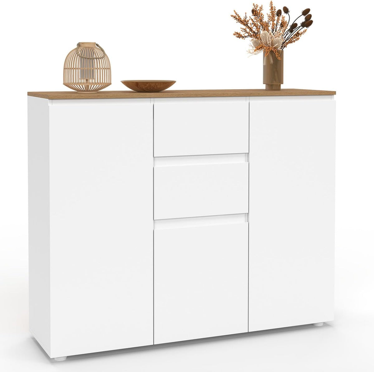 Buffets, crédences et vaisseliers, 100 cm, avec tiroirs, double compartiment, bois, blanc, IDMarket
