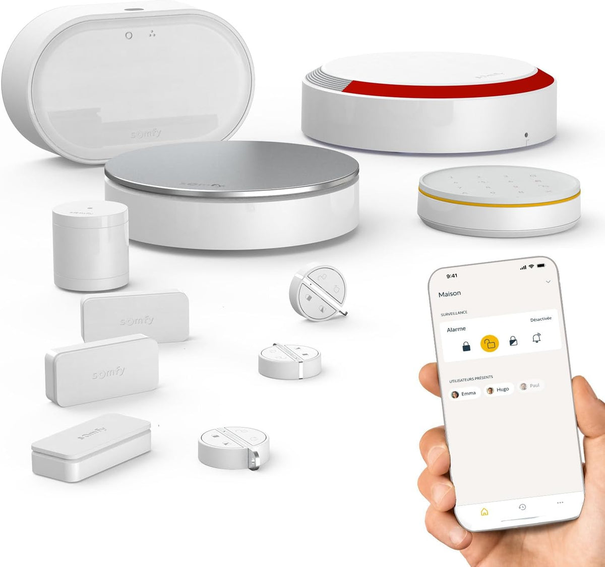 Alarmes maison, somfy, Somfy 1875255 - Home Alarm Advanced Plus, Alarme Maison connectée avec détection Avant Intrusion, Compatible avec Alexa