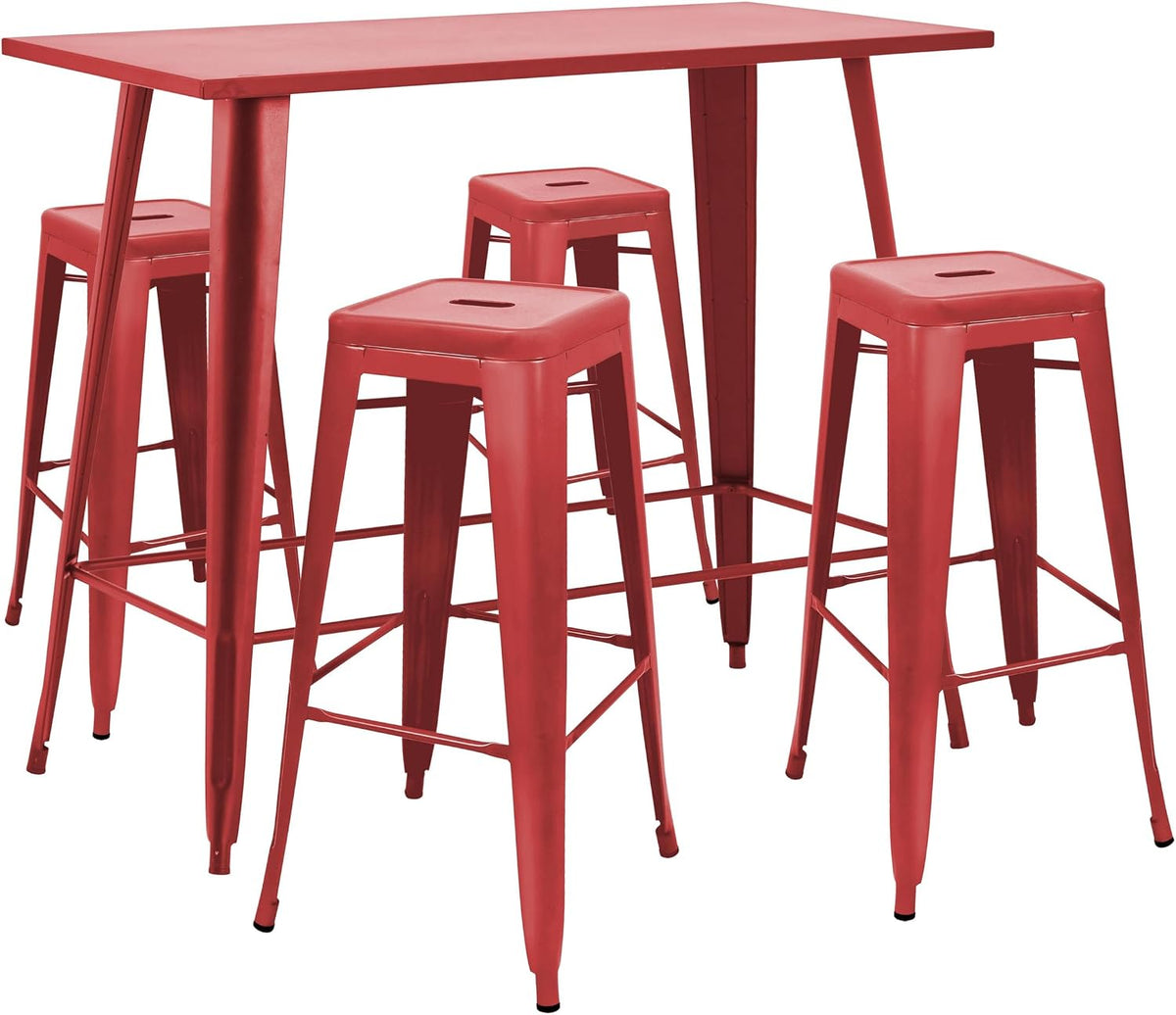 table de jardin, 102 cm, métal, rouge, pour le jardin, pour le salon, Oviala