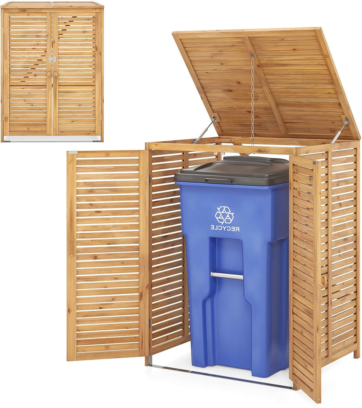 Abris de jardin, 86 × 70 × 114 cm, 120 L, bois, pour le jardin, LIFEZEAL, Cache Poubelle 120 L, Abris Poubelles de Jardin avec Couvercle Ouvrant